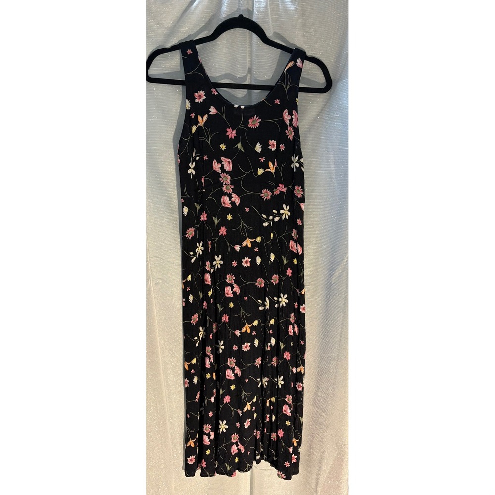 Vintage R&K Black Floral Crinkle 90s Grunge Maxi Dress Whimsigoth Cottagecore